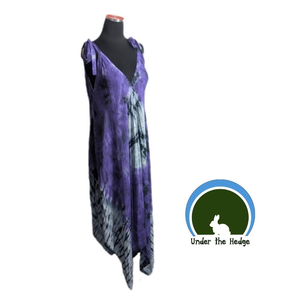 Loose Lucy's Purple & Gray Tie Dye Tie Shoulder Long Handkerchief Dress OS